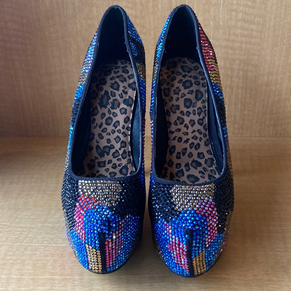 Blue, Gold, Pink, and Black Platform Heels Size 8